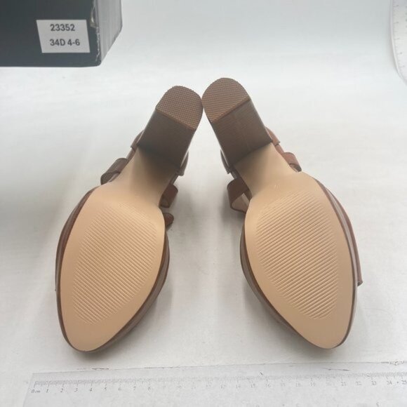 FSJ Brown Peep Open Toe T-Strap Front Zipper Chunky Stacked High Heel Sandal - Picture 7 of 8